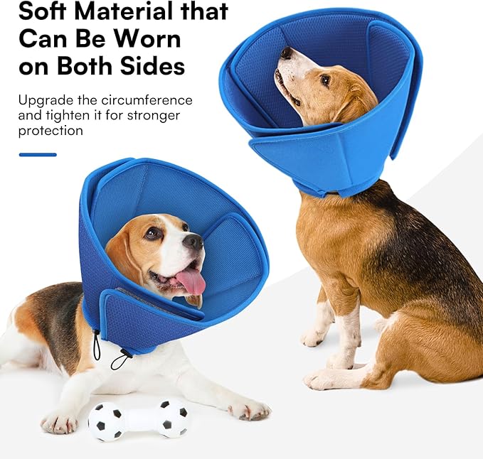 Queennmore Soft Dog Cone for Small Dogs,Adjustable Comfy Dog Cones Collar Alternative for Post-Surgery Wound Healing,Cone for Dogs to Stop Licking,Blue,S