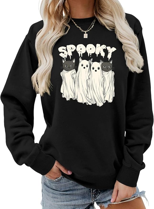 Womens Cat Print Hoodies Trendy Funny Cat Graphic Long Sleeve Sweatshirt Y2k Streetwear Hooded Pullover Tops