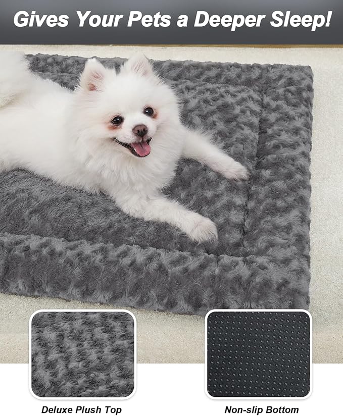 Washable Dog Bed Mat Reversible Dog Crate Pad Soft Fluffy Pet Kennel Beds Dog Sleeping Mattress for Large Jumbo Medium Small Dogs, 35 x 22 Inch, Gray