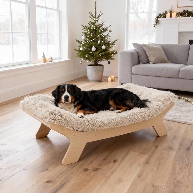 Extra Large Sized Elevated Dog Bed with Washable Cover, Natural XL Up to 90lbs