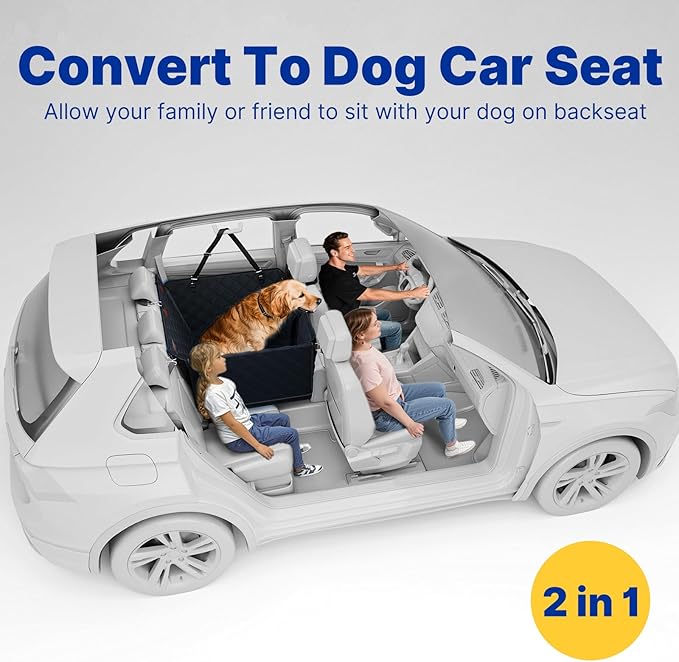 Convertible Back Seat Extender for Dogs, Foldable 400lb Hard Bottom Dog Car Seat Cover for Back Seat, Waterproof Dog Hammock Bed Backseat Cover for Dogs in Car SUV Truck Pet Seat Cover Black XL