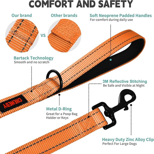 Dog Leash, Heavy Duty Dog Leash, Leashes for Large Breed Dogs ., Double Handle Dog Leash, Reflective Training Lead, Perfect for Medium to Large Dogs(5FT,Orange)