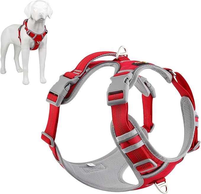 Plutus Pet No Pull Dog Harness, Release at Neck, Reflective Adjustable Dog Vest Harness, Easy Control Handle for Walking, for Small Medium Large Dogs, Red, S