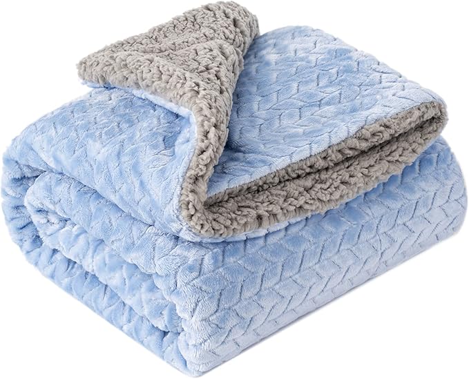 Fuzzy Blanket or Fluffy Blanket for Baby Girl or boy, Soft Warm Cozy Coral Fleece Toddler, Infant or Newborn Receiving Blanket for Crib, Stroller, Travel, Outdoor, Decorative (40" x 48", MD-Sky Blue)