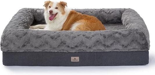 Memory Foam XL Dog Bed for XLarge Sized, Extra Large Orthopedic Dog Sofa with Sides and Waterproof Liner, Washable Bolster Pet Bed Couch with Removable Cover, 50x38x13 Inch, Dark Grey