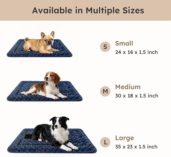 Dog Bed Mat, Dual-Sided Dog Crate Bed Mat - Ultra Soft & Machine Washable Kennel Pad for Medium Dogs, All-Season Comfort Pet Bed for Crates, Travel, and Home, Dark Blue 30 x 18 Inch