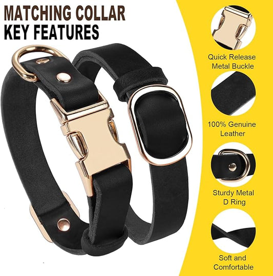 LWBMG 6FT Leather Dog Collar and Leash Set, Heavy Duty Dog Leash and Collar with Metal Buckle, Adjustable Pet Collar Set, Soft Puppy Leash and Collar Set for Medium Large Dogs Black