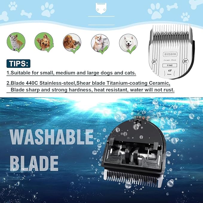4F Pet Dog Standard Grooming Replacement Blade Compatible with Wahl 5 in 1 Arco,Bravura,Chromado,Creativa,Figura,Motion,Bellissima Clippers, Cutting Length 3/8” 9MM 2 Pack
