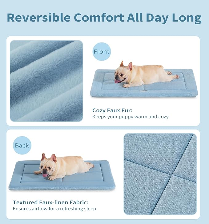 MADE 4 PETS Dog Crate Pad Bed for Extra Large Dogs, Washable & Reversible, Anti-Slip Kennel Mat for Cozy Sleeping, Soft Fluffy Dog Bed for Indoor & Outdoor Use, 48"x30", Blue
