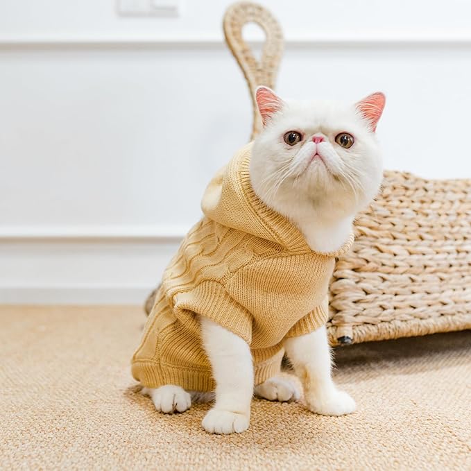 PUPTECK Winter Dog Cat Sweater Coat - Soft Cold Weather Clothes Knitwear for Kitties & Small Dogs Indoor Outdoor Walking Warm, Knitted Classic for Doggies Kitties Girls Boys, Cream M
