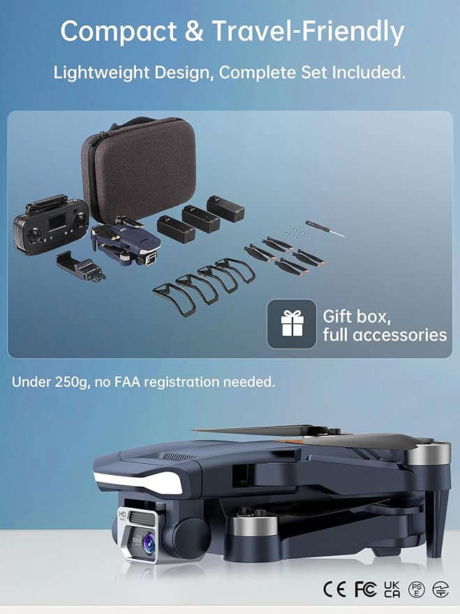 CHUBORY A77 Brushless Motor Drone with Camera for Adults 4K HD, 2650 FT Long-Distance Control, 84 Min Flight Duration, WiFi FPV Quadcopter, Auto Hover, Follow Me Function, 3 Batteries for Beginners