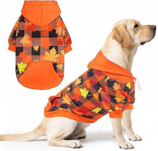 PUPTECK Fall Winter Dog Hoodie Pet Sweatshirt Soft Warm Clothes Fleece Lined with Hat for Small Medium Large Dogs, Pocket Design, Brown XL