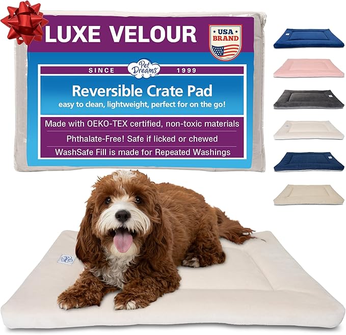Pet Dreams Dog Crate Pad - Washable Kennel Mat, Crate Pads for Dog Cages, Non-Toxic, Flat Indoor Cat Bed, Fits iCrate 18, 24, 30, 36, 42, 48 Inches (Ivory, X Large, 42")
