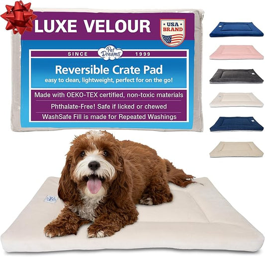 Pet Dreams Dog Crate Pad - Washable Kennel Mat, Crate Pads for Dog Cages, Non-Toxic, Flat Indoor Cat Bed, Fits iCrate 18, 24, 30, 36, 42, 48 Inches (Ivory, X Large, 42")
