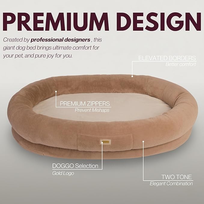 Human Dog Bed for Adults & Pets – Extra Large Cozy Lounger with Ultra-Soft Plush Fabric, Premium Egg Crate Foam & Removable Washable Cover – Oversized Pet Bed for Relaxation & Bonding (Brown & Beige)