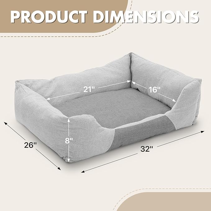 Athena Collection Dog Bed Large Size Dog, 32 Inches Washable Dog Bed for Large Cats Pets, Cozy Soft Warming Fabric with Nonskid Bottom, Grey