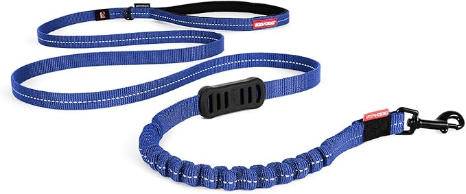 EzyDog Zero Shock LITE Dog Leash - Shock Absorbing Bungee Leash for Dogs That Pull or Excite - Dual Handle and Reflective for Medium, or Small Dogs (72", Blue)