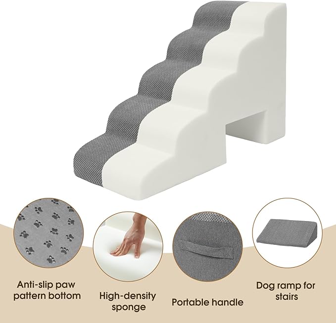 Curved Dog Stairs 22.4 inches High, Dog Ramp Stairs for Small Dogs for High Beds 20-25 inches Tall, Pet Stairs/Steps for Old Dogs Cats, Grey