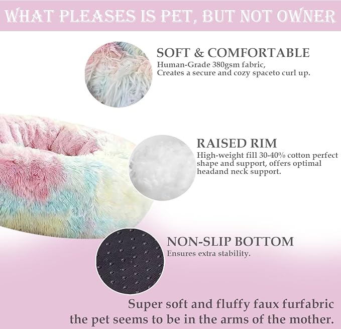 Calming Dog & Cat Bed for Extra Large Small Medium Sized Pet, Donut Washable Comfort Fluffy Warm Round Mat for Puppy Kitten, 8 Size Essentials Furniture Supplies Indoor