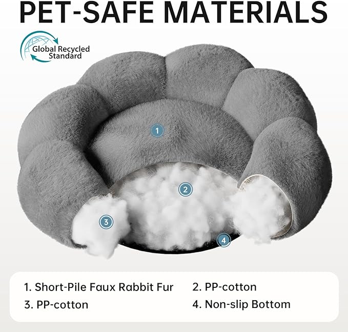 OhGeni 24 inches Calming Donut Dog & Cat Bed for Small Pets, Warming Comfort Fluffy Short Pile Fur, Durable Machine Washable Round Bed, Cute Round Bed for Puppy and Kitten, Dark Gray