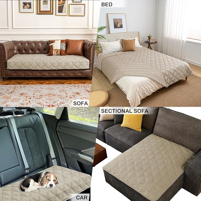 fuguitex Waterproof Dog Blanket Reversible for Small Dogs Resistant Leakproof Washable Couch Cushion Bed Protector Cover for Indoor Furniture Pet Friendly（52"*82",Brown+Khaki+Khaki
