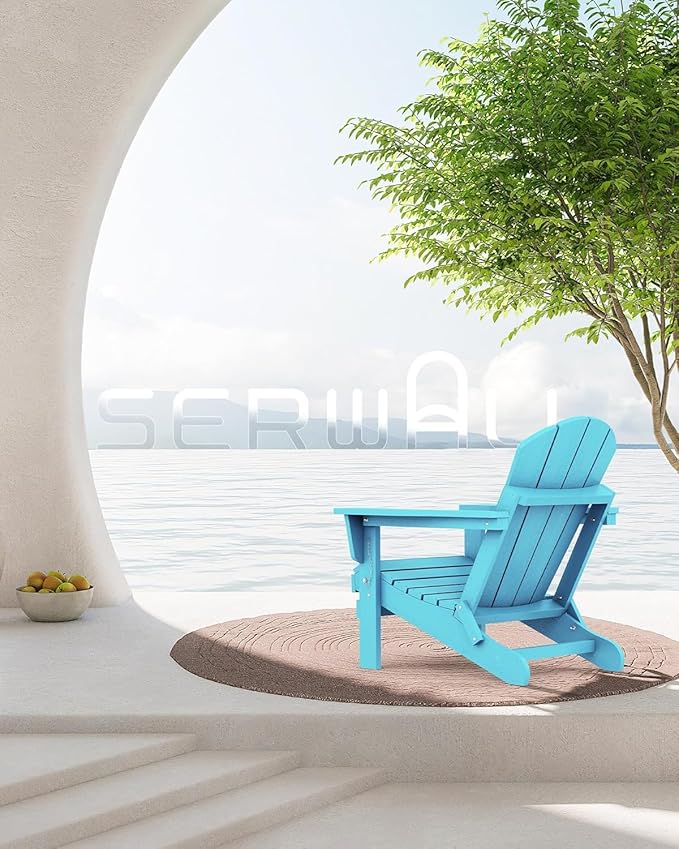 SERWALL Folding Adirondack Chair Outdoor Adirondack Chairs Weather Resistant Patio Chair Fire Pit Chairs - Light Blue