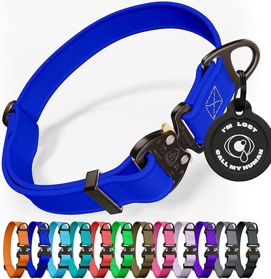 Biothane Dog Collar with Cobra Buckle - Made in USA - QR Code Dog Tag ID Included - Adjustable Heavy Duty Dog Collars for Medium Large Dogs - Waterproof Military Grade Tactical Collar for Dogs