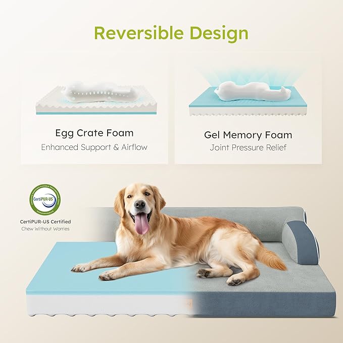 XL Orthopedic Dog Bed, Extra Large Dog Bed, Dual-Sided Pet Cooling Beds with Memory Foam Washable Cover Nonslip Bottom, Waterproof XLarge Pet Couch Beds with Bolsters, Dark Grey