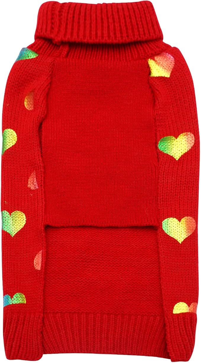KYEESE Dog Sweaters Colorful Radiant Printing Love Design Dog Sweaters with Leash Hole Pet Sweater Pet Clothes,XS