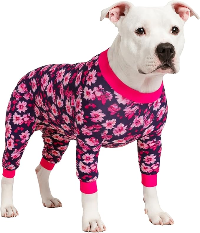 LovinPet Puppy Surgical Pajamas for Girls Dogs - Pet Anxiety Relief Onesies, Comfy Stretchy Fabric, Berry Roses Print, Big Dog Surgery Recovery Pajamas, Girl or Boy Dog Party Apparel,Pink XXL