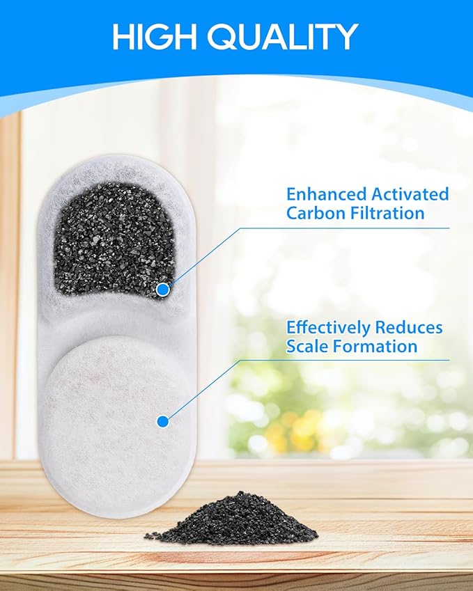 12+12 Pack Cat Water Fountain Filter Replacement Compatible with APAUK Automatic 108oz/3.2L Cat Fountain, Activated Carbon Water Filter for Cat Fountain & Sponges