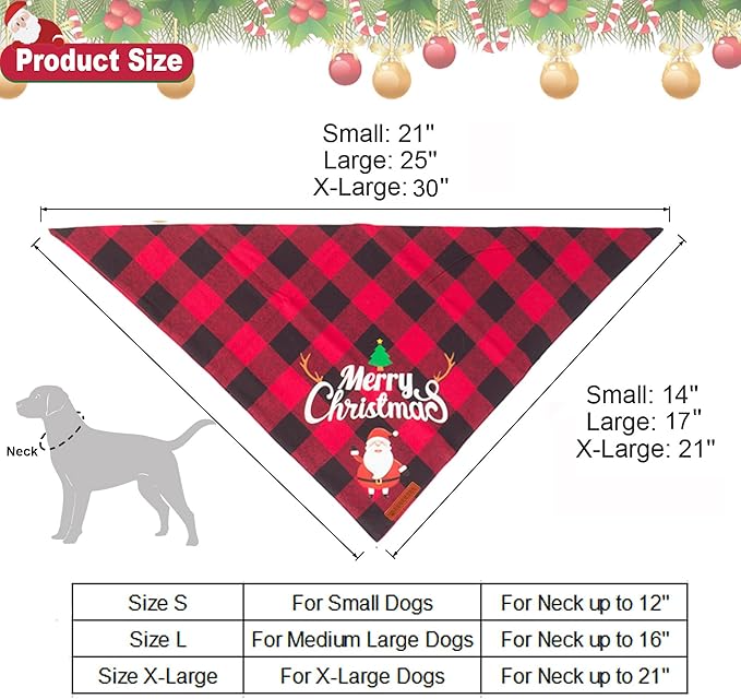 ADOGGYGO 2 Pack Dog Bandana Christmas Classic Plaid Pet Scarf Triangle Bibs Kerchief Merry Christmas Santa Snowman Bandana for Small Dogs Cats (Small)