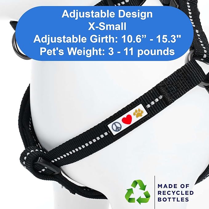 Pawtitas Recycled Reflective Step-in Dog Harness – Adjustable No-Pull Vest for Puppies to Seniors, Safe & Comfortable XS Black