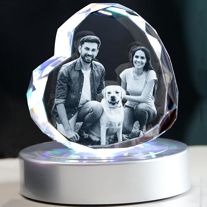 Personalized Pet 3D Crystal Photo，Pet Memorial Gifts for Dogs Cats Horses，Custom 3D Pictures,Engraved Crystal in Memory of Dog, Customized