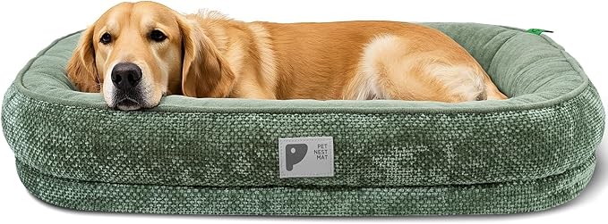 Dog Beds Large Sized Dog,Orthopedic Bed with Removable Cover&Non-Slip Bottom Couch Bed with Four-Sided Bolster Green L