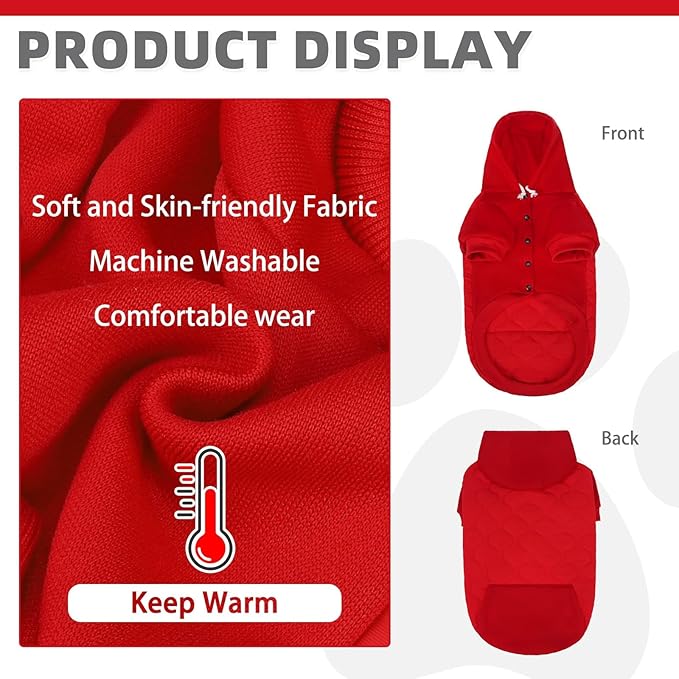KOOLTAIL Warm Dog Winter Coat for Small Dogs, Waterproof Puppy Jacket with Leash Hole,Cold Weather Pet Vest for Winter, Soft Hoodie Sweater Sweatshirt Clothes Outfit for Puppy Cats Girls Boys Red S