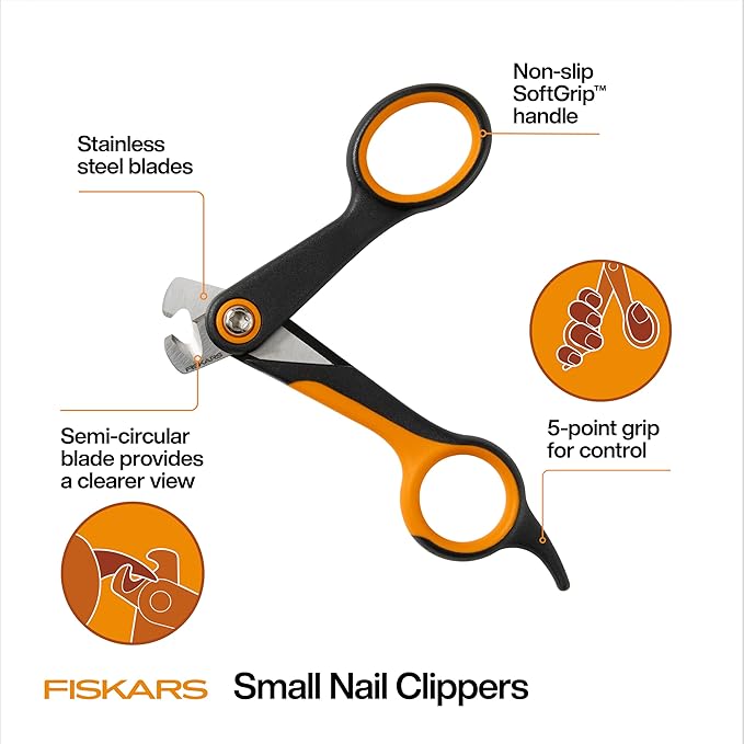 Fiskars Pet Small Pet Nail Clippers, Cat and Dog Nail Clippers, Precision Stainless Steel Blades & SoftGrip Handle, 4.25”, Orange/Black