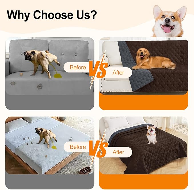 Smiry Waterproof Dog Blanket, 82x82 Inch Soft Pet Bed Cover Reversible, Washable Sofa Couch Furniture Protector for Small Medium Large Dog Puppy Cat, Geometric, Chocolate/Dark Grey