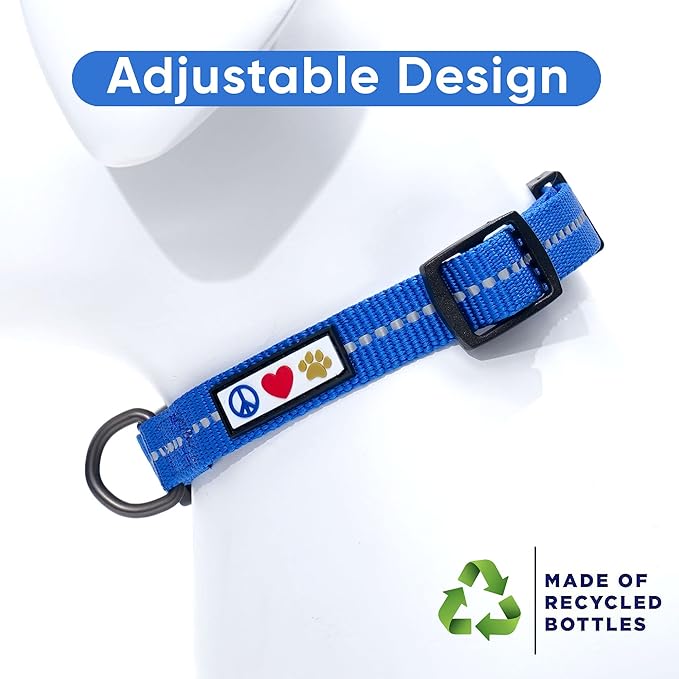 Pawtitas Recycled Dog Collar with Reflective Stitched Puppy Collar Made from Plastic Bottles Collected from Oceans Medium Blue Ocean