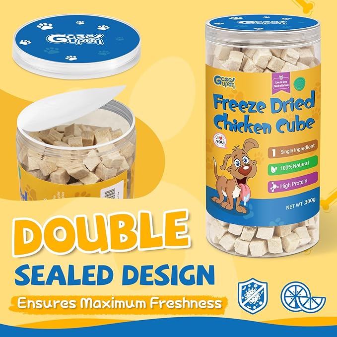 gazeupon Freeze Dried Chicken Treats for Dogs & Cats, Single Ingredient Natural and Healthy Training Treats & Food Topper, High Protein Dog Snacks,10.58 oz