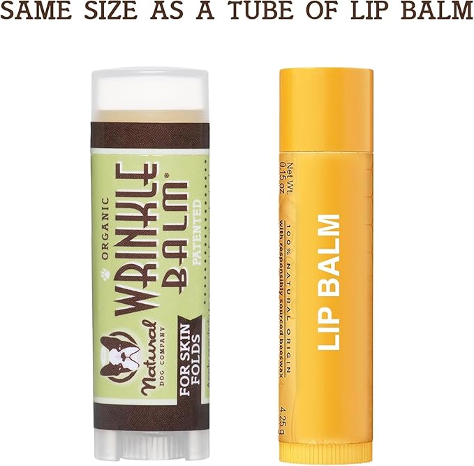Natural Dog Company Wrinkle Balm, Travel Stick, 0.15 oz, Dog Lotion for Dry Itchy Skin, Cleans Wrinkles, Yeast Infection Treatment for Dogs, Plant Based, Frenchie Dog Accessories, Made in USA