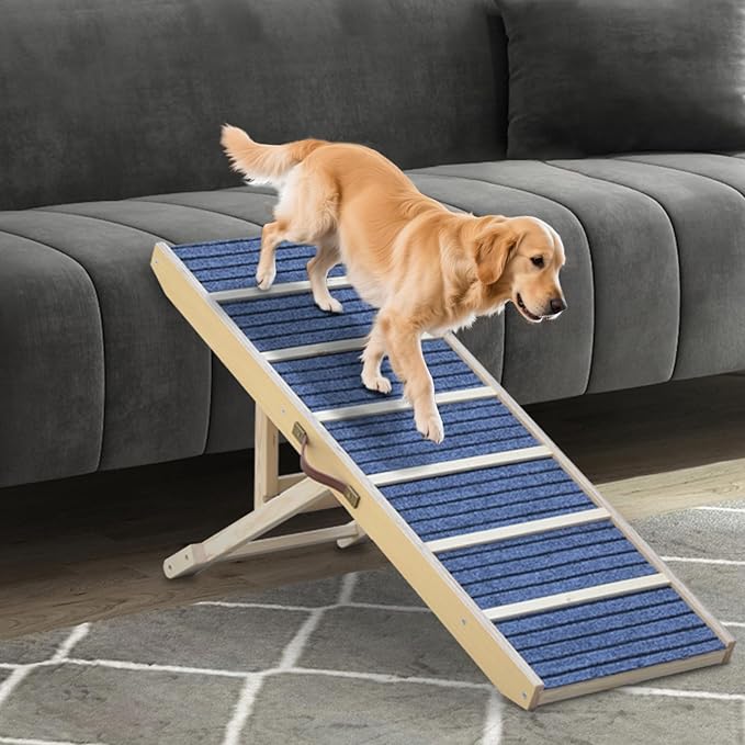 Dog Ramp for Large Dogs to Get on Bed - 47" Extra Long Adjustable Pet Ramp for Bed Couch Car, Folding Wood Dog Ramp for Older Dogs, Portable Dog Stairs Ramp for Indoor Use, 150lbs Capacity