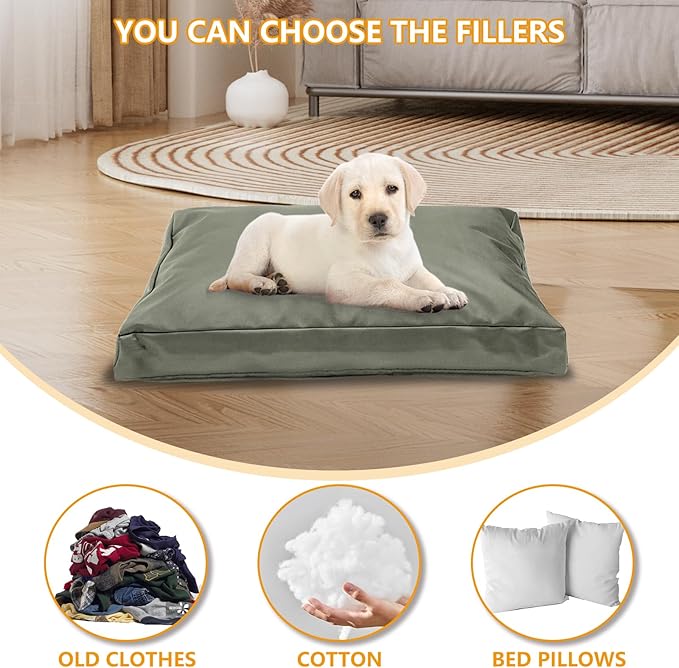 Replacement Dog Bed Cover,Heavy Duty Waterproof Removable 36" L x 27" W x 4" H Reusable Dog Bed Covers with Zipper.Grey Green,Cover Only
