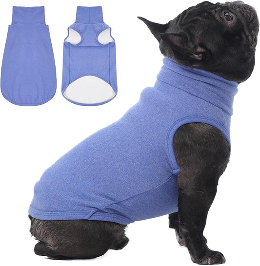 IECOii Small Dog Sweater,Stretch Fleece Vest - Blue, Medium,Warm Pullover for Winter Spring and Fall, Soft & Lightweight Dog Sweatshirt Indoor Outdoor Clothes,Turtleneck for Small Medium Dogs Girl Boy