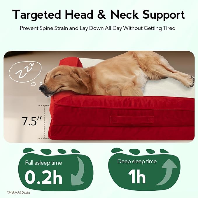 Christmas Dog Bed Large Size - XL Orthopedic Egg-Crate Memory Foam Dog Beds with Removable Washable Cover, Waterproof Pet Beds with Non-Slip Bottom, Red