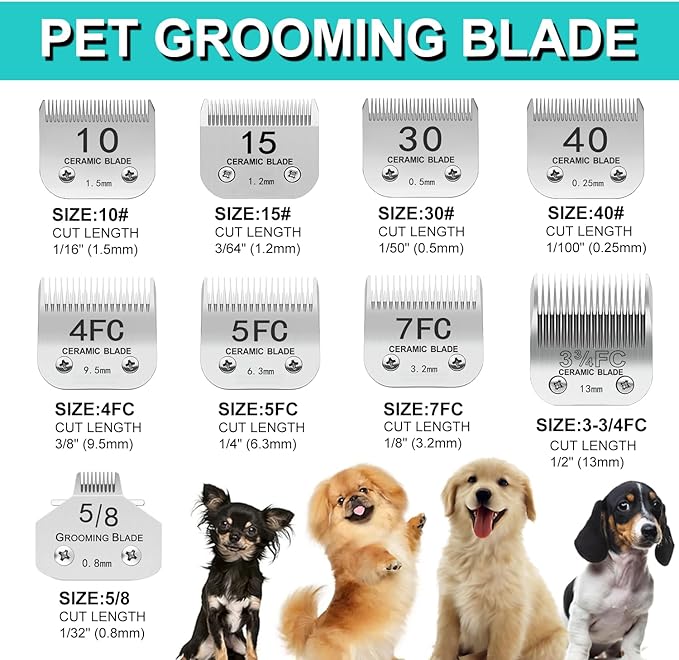 Docal 5FC Silver Detachable Clipper Ceramic Blades, Dog Grooming Clipper Replacement Blades Compatible with Dog Clippers, KM Series Clippers, Size-5FC, 1/4-Inch Cut Length (6.3mm)