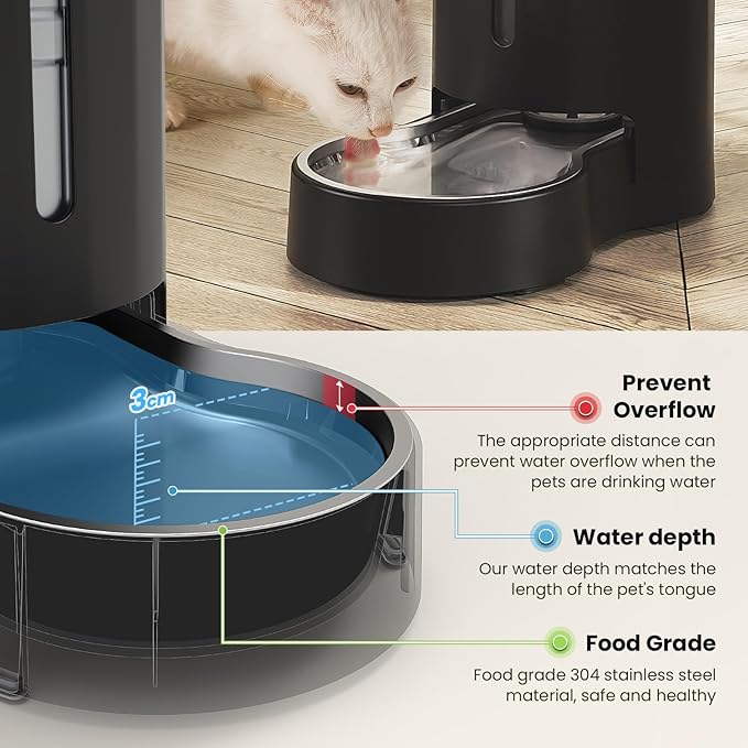 CZPET Automatic 7L FilterDog and Cat Water Dispenser with Stainless Steel Bowl Gravity Waterer,Large Capacity and Drinking Area Noise-Free for Pets