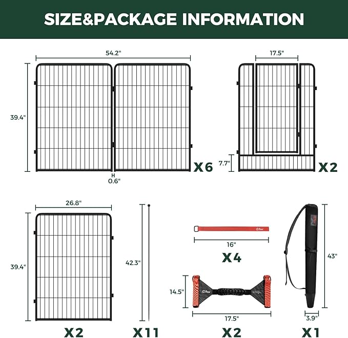 FXW Instant Unleashed Dog Playpen, Portable Pet Fence for Outdoor, RV Trips, and Camping, 40 inch, 16 Panels for Medium and Large Dogs with Easy-Carry Straps (2 Pack) and Stake Bag│Patented