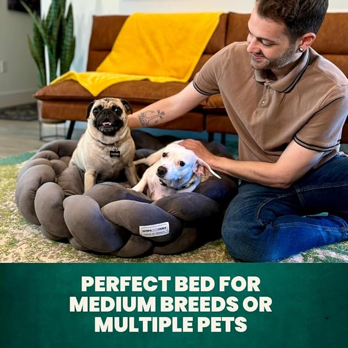 Tater's Choice 32" Dog Bed - Premium Braided Dog Bed - Luxurious and Durable Pet Beds with Plush Polyester Filling, Non-Slip Base, and Stylish Design, Washable Mattress, Charcoal Grey, 32 inch, Medium