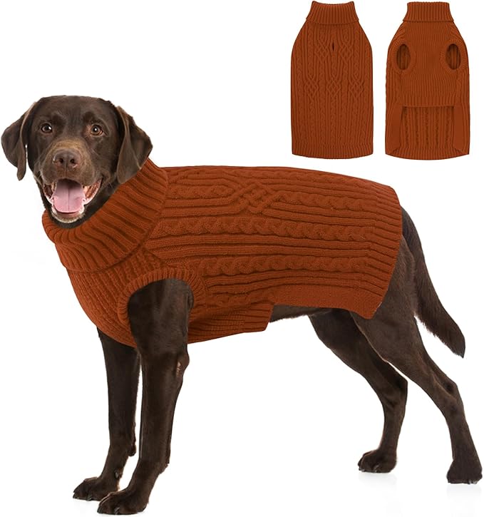 SUNFURA XL Dog Sweater, Warm Dog Sweaters for Large Dogs Boy Girl, Soft Doggy Xmas Pullover Clothes for Fall Winter, Solid Color Pet Knitted Knitwear for Pitbull, Labrador Retriever, Brickred XL